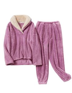 PRICES MAY VARY. Material:Women's warm plush pajamas suit is made of soft wool Sherpa, which is super comfortable. Plush fabric is very warm, so that you won't feel cold in autumn and winter. Two lovely warm pajamas, long-sleeved blouse and baggy pants. Women's home clothes are fashionable and trendy. They are comfortable,light, elastic and soft. Design: Soft and comfortable two-piece warm suit, stylish and elegant for women, ladies and girls to wear in autumn and cold winter. Simple and cute st Purple Pajamas, Pijamas Women, Warm Pajamas, Homewear Woman, Sleepwear Fashion, Satin Sleepwear, Pajama Suit, Flannel Pajama Sets, Winter Pajamas