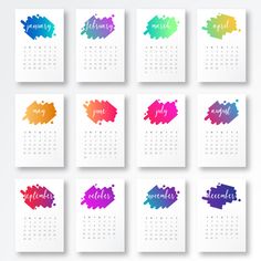 a calendar with colorful paint stains on it