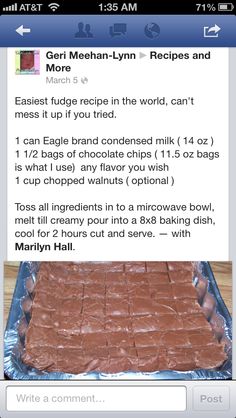 the news feed on facebook has been updated to include an image of chocolate brownies