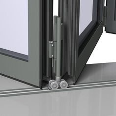 an open window with two rollers on the outside and one sliding door opened to let in light