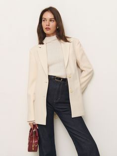 Layer up. Shop the James Blazer from Reformation, a single-breasted blazer with a button closure and front pockets. Dresses And Jackets, Relaxed Blazer, Woman Blazer, Time Clothes, Work Wear Outfits, The James, Vintage Inspired Dresses, Breasted Blazer, Linen Blazer