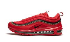 The women’s Nike Air Max 97 “Leopard Pack - Red” is a vibrant edition of the classic Air Max running shoe.  The loud look features a bright University Red upper with one black stripe, and one leopard print stripe for an exotic and stylish appearance.  More black detailing is found on the Swoosh branding and full-length Air Max unit.  This red colorway came out as part of a two-colorway “Leopard Pack,” which also featured a black version with the same animal print.  The women’s Nike Air Max 97 “L Frugal Male Fashion, Black Nike Shoes, Air Max Shoes, Nike Shoes Air Max, Nike Air Max For Women, Air Max Women, Stadium Goods, Nike Air Max 95, Nike Womens