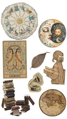 an assortment of decorative items displayed on a white background