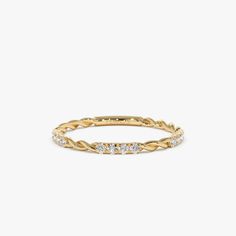 Stackable Diamond Ring / 14k Gold Twisted Rope Diamond Ring / Diamond Stacking Ring for Woman / Half Eternity Ring / Ferkos Fine Jewelry          Features * Made to Order. * Gold Kt: 14K (Please message me if you want 18K) * Custom Gold Color: Rose Gold, Yellow Gold, White Gold * Band Width: 1.2MM * Round Diamond: 12 Pcs 1.00 MM * Diamond Carat Weight: 0.07 ctw * Diamond Color-Clarity: G Color SI Clarity * Ready to Ship in 7-10 Business days ▶ See more of our Diamond Rings - http://etsy.me/2lwKUl8 ▶ See our storefront here - http://etsy.me/2lUcVnH  ▶ All store sections here * Diamond Rings - http://etsy.me/2lwKUl8 * Diamond Earrings - http://etsy.me/2lyqVBP * Diamond Necklace - http://etsy.me/2mqa6O1 * Diamond Bracelets - http://etsy.me/2mVrAB5 * Diamond Wedding Rings - https://etsy.me/3Yb Eternity Diamond Ring, Stackable Diamond Rings, Diamond Stacking Rings, Gold Armband, Half Eternity Ring, Rose Gold Engagement, Diamond Carat, Eternity Ring Diamond, White Gold Band