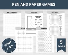 the printable worksheet for pen and paper games is shown on a table