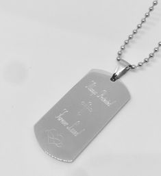 Mens stainless steel dog tag necklace with Always Protected , Forever Loved engraved by The Silver Store. Mens Dog Tag Necklace, Top Gifts For Men, Symbols Design, Dog Tag Pendant, Necklaces For Men, Man And Dog, Engraved Jewelry