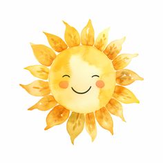 a watercolor drawing of a smiling sun