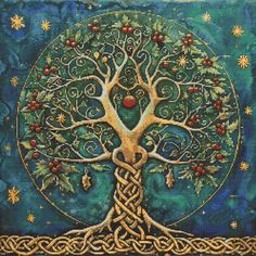 the tree of life is depicted in this cross - stitch pattern, which has been made with