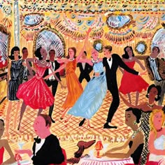 a painting of people dancing at a party