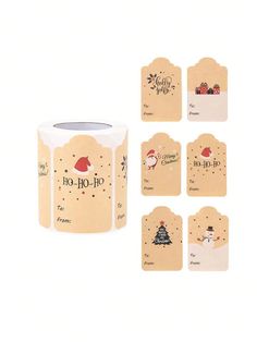 a roll of christmas gift tags with santa's hat on them and the words ho hoo