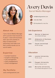 a professional resume template with an orange and pink color scheme, it is also available for the