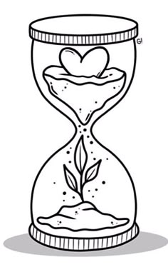 an hourglass filled with sand and a heart