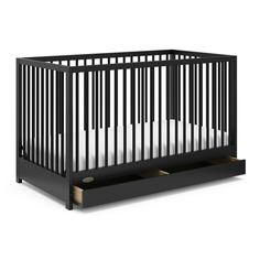 The Graco Teddi 5-in-1 Convertible Crib with Drawer is the versatile piece that provides a timeless look for your nursery. Equipped with an adjustable mattress support base with 4 different height options, the mattress support base’s position can be lowered as your child grows. This crib easily converts from a crib to a toddler bed, daybed, and full-size bed with headboard and optional footboard for your child’s journey from babyhood to toddlerhood and beyond (Graco toddler guardrail and full-si Bed Frame Hardware, Graco Baby, Wood Crib, Baby Cribs Convertible, Dream Nursery, Baby Crib Mattress, Childrens Bedroom Furniture, Crib Toddler Bed, Drawer Glides