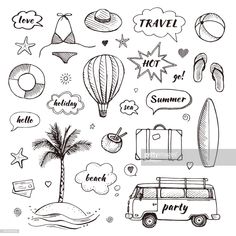 hand drawn doodles on the theme of summer and travel royalty - free stock photo