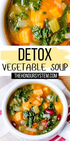 This detox vegetable soup is part of a cleanse to help flush fat and toxins from your body. Perfect for kicking off a healthy new year routine. Naturally vegan and gluten free recipe. Healing Gut Soup Recipes, Homemade Fresh Vegetable Soup, Paleo Vegetable Soup Recipes, Clean Soups Recipes, Soups For Sick Days Vegetarian, Healthy Soup Recipes Gluten Free, Easy Yummy Soups Healthy Recipes, How To Do A Detox Cleanse, Soup In Crockpot Healthy