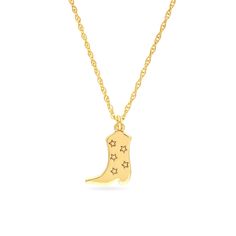 Dress up your two-step attire with this western-themed boot necklace. 14K gold The kickin' boot pendant features embossed stars 16.0- to 18.0-inch adjustable rope chain; spring-ring clasp Retro Western Aesthetic, Retro Western, Western Aesthetic, Jewelry Lookbook, Cowboy Boot, Rope Chain, Spring Rings, Christmas Ideas, Cowboy Boots