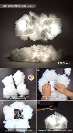 some clouds that are floating in the air and being made into an object with lights