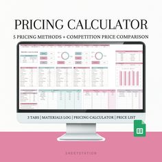 the pricing calculator is displayed on a computer screen with pink and white background