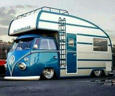 an old vw bus converted into a camper