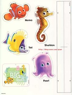 some stickers that are on the side of a book page with different types of sea animals