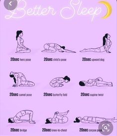 a woman doing yoga poses with the words'better sleep'above her and below it