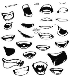 various mouth shapes drawn in black and white