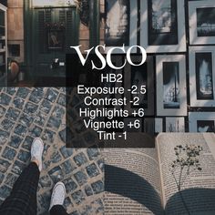 a person standing in front of an open book with the title vsco hb2 exposure