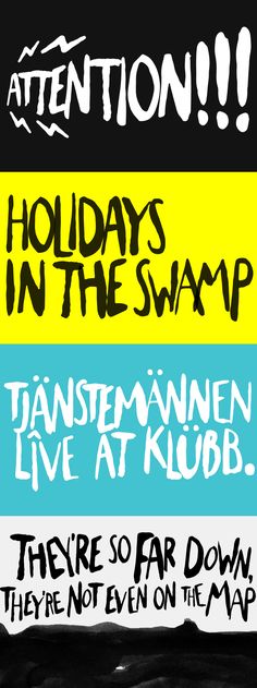 there are four different types of typograms on the same page, including one that says holiday in the swamp