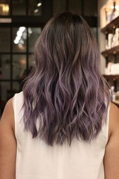 Lavender Grey Highlights, Ashy Purple Highlights, Subtle Lavender Hair, Grey Violet Hair, Smoky Lavender Hair, Smoky Lilac Hair, Lavender Highlights Dark Hair, Smoky Purple Hair, Smokey Lilac Hair