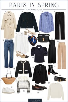 22 chic and classic pieces to pack for paris in the spring. Spring Fashion Paris, Paris Spring Fashion 2024, Pack For Paris In Spring, Shop Your Closet Outfits, Paris In Spring Outfits, Packing For Paris In Spring, Spring Paris Outfits, Spring Outfits Paris, Paris Capsule Wardrobe