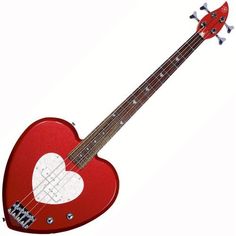 a red guitar with a white heart on it