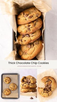 chocolate chip cookies in a box with parchment paper