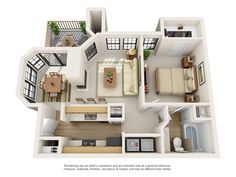 the floor plan for a two bedroom apartment with an attached kitchen, living room and dining area