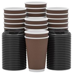 a stack of coffee cups sitting next to each other