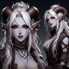 two white haired women with horns and red eyes