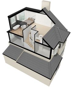 an image of a house plan with all the furniture in it