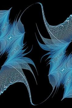 an abstract image of blue feathers on a black background