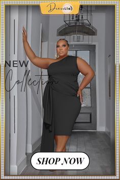 Skew Collar Sleeveless Irregular Plus Size Dresses Formal Dresses For Plus Size Women, Plus Size Black Tie Event Dresses, Plus Size Little Black Dress, Flattering Dress Styles, Calf Sleeve, One Friend, Plus Size Formal, Elegant Dining Room, Bridal Shower Dress