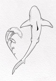 a drawing of a shark in the shape of a heart