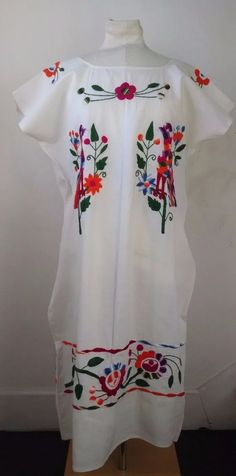 Oaxacan Mexican Dress Huipil Bata M L White Manta Hand Embroidered Birds Flowers | eBay Embroidered Mexican Dress, Casual Embroidered Dress For Festivals, Casual White Embroidered Dress, Casual Cotton Dress With Multicolor Embroidery, Casual Multicolor Embroidered Festival Dress, Casual Multicolor Embroidered Dress With Floral Details, Short Sleeve Embroidered Dress For Cinco De Mayo, Casual White Embroidered Dress For Festivals, Casual Multicolor Embroidered Dress