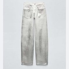 Brand New Never Worn Except To Try On Silver Trousers, Metallic Trousers, Popular Jeans, Mid Waist Jeans, Boy Boy, Metallic Jeans, Boys Fits, Zara New, Best Jeans