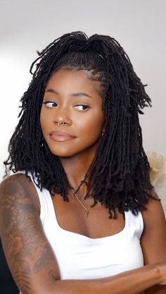 Keke J. (@keke.j_) • Instagram photos and videos Sisterlock Wigs, Medium Size Microlocs, Micro Locs Wedding Hairstyles, Keke J Microlocs, Microlocs Two Strand Twist, Short Microlocs Hairstyles, Sister Locs Hairstyles, Formal Loc Styles, Black Hair Locks