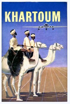 two men riding camels in front of an airplane