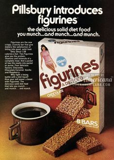 an advertisement for figurines and a cup of coffee