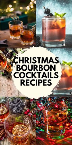 christmas bourbon cocktails are served in glasses