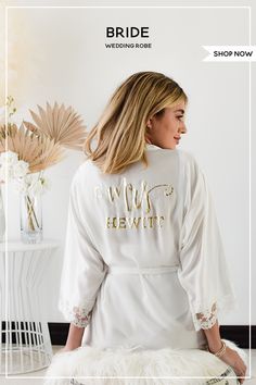 Personalized mrs robes printed in a metallic gold with the brides future last name make a cute wedding day getting ready outfit you can gift to the bride to be at her bridal shower! Personalized Bride Robe, Fall Wedding Arches, Silk Bridal Robe, Perfect Bridal Shower Gift, Unique Bridal Shower Gifts, Rustic Wedding Colors, Bride Hanger, Bridal Shower Gifts For Bride, Bridal Expo