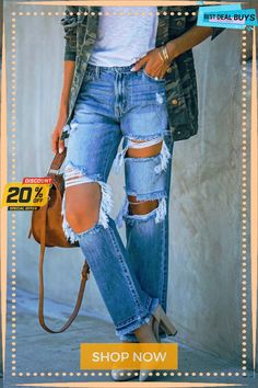 Broken Hole Raw Edge Jeans Raw Edge Jeans, Raw Edge, Ripped Jeans, Womens Bottoms, Shop Now, Blue Color, Women Jeans, Best Deals, Patchwork