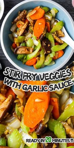 two bowls filled with stir fry vegetables on top of a table