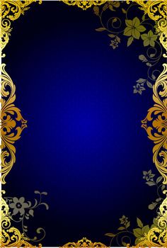 a blue and gold background with an ornate border