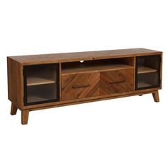 a wooden entertainment center with two drawers